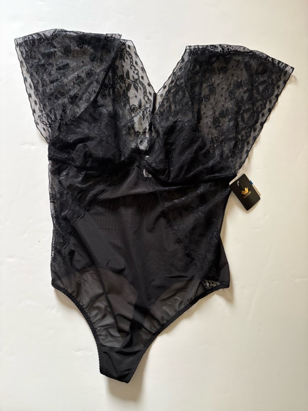Wacoal Black Sheer Lace Plunge V-Neck Bodysuit - Picture 2 of 9